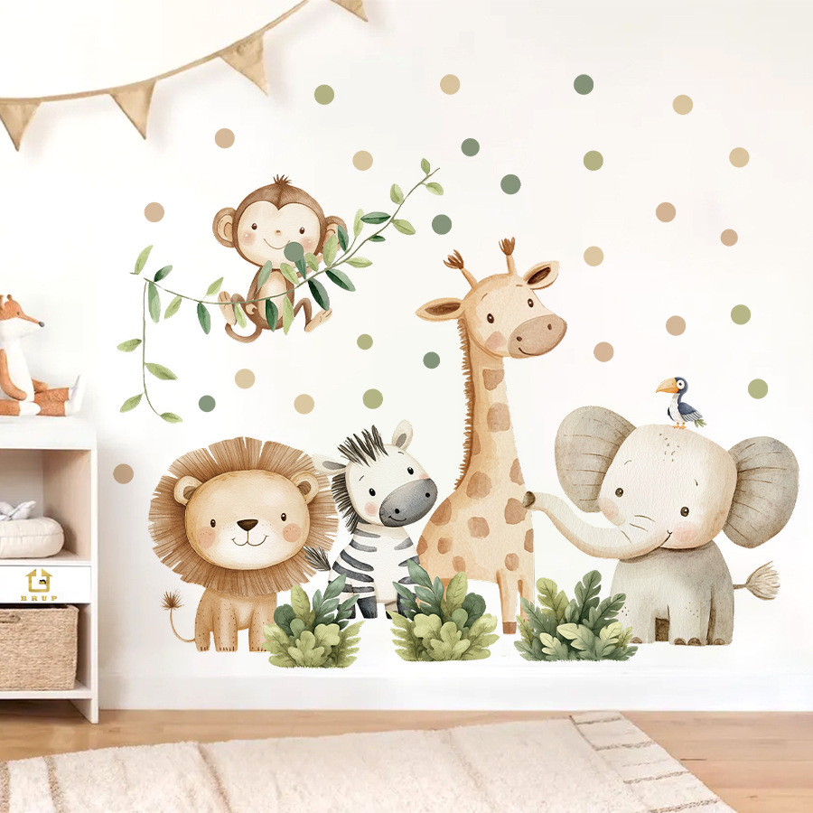 Baby Nursery Elephant - Boho สัตว์ป่าสติ๊กเกอร์ติดผนังสําหรับห้องพักเด็กเด็กผู้หญิงเด็กตกแต่งห้องเนอสเซอรี่วอลล์เปเปอร์ช้างยีราฟลิงสิงโต