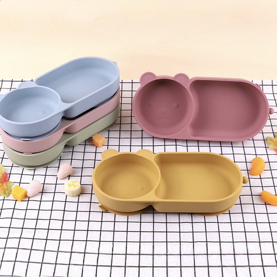 Baby Food Processor - ชามดูดซิลิโคนเด็ก ลายหมีน่ารัก สี Macaron ซิลิโคนเกรดอาหาร 100%