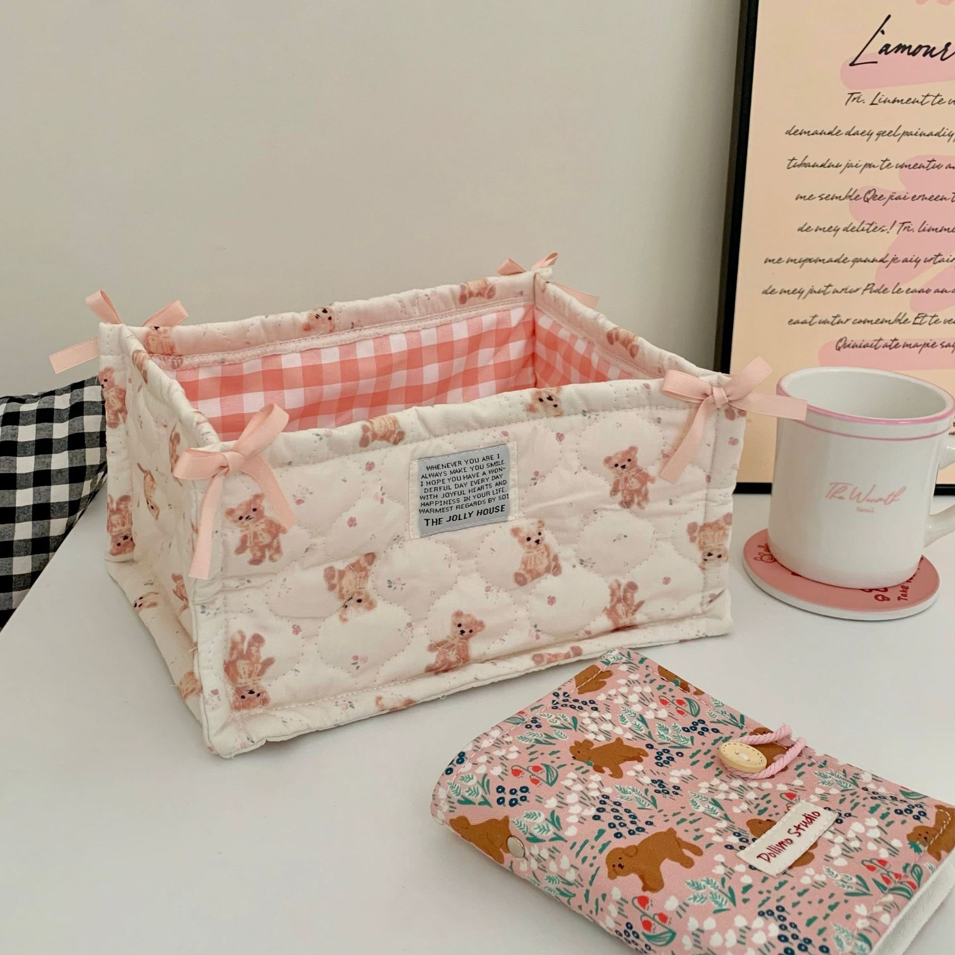 Storage Basket Fabric - ตะกร้าเก็บผ้าอ้อมเด็กแบบพับได้ ที่เก็บผ้าอ้อมเด็กแรกเกิด กระเป๋าจัดระเบียบเครื่องสำอาง ขนม และของใช้เบ็ดเตล็ด