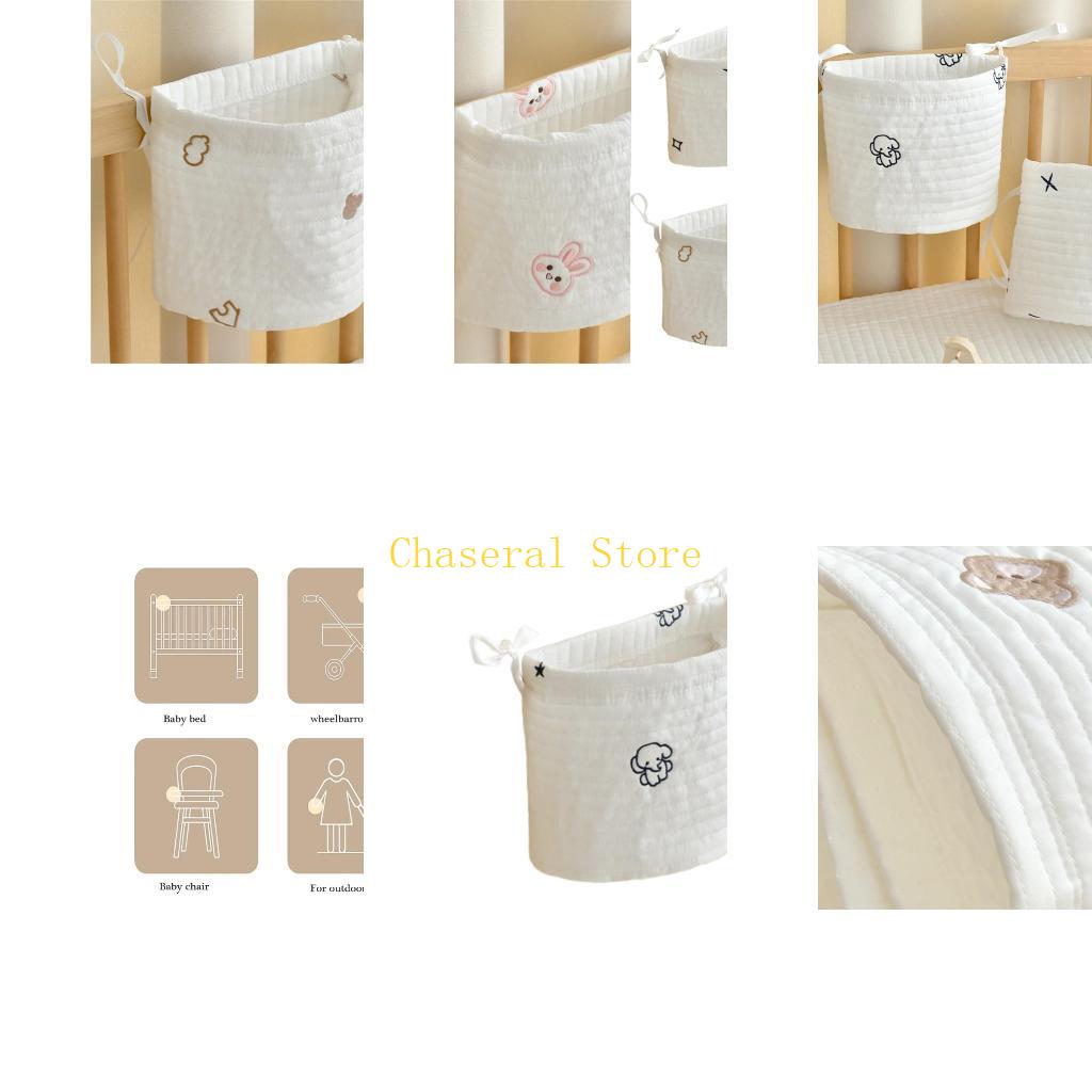 Baby Nursery Stores - E7CE Baby COT Pocket ประหยัดพื้นที่เนอสเซอรี่ข้างเตียงทำความสะอาดง่ายกระเป๋าผ้าฝ้ายสำหรับถือขวดและของเล่น