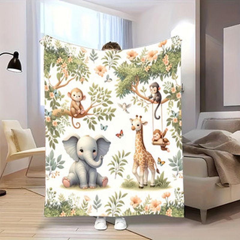 Baby Nursery Elephant - VIKAMA ผ้าห่มเด็กสัตว์ป่าสีน้ำ ลายช้าง ยีราฟ ลิง ผ้าฟลานเนลนุ่ม