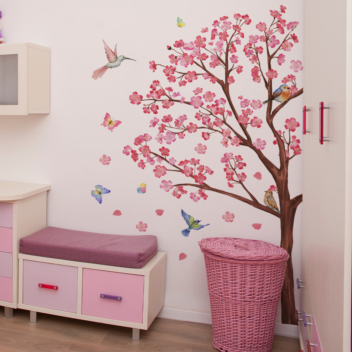 Baby Nursery Decor Ideas - สติ๊กเกอร์ติดผนังลายดอกไม้นกสีน้ำ สำหรับตกแต่งห้องนั่งเล่น ห้องนอน ห้องเด็ก ห้องเด็กอ่อน ของตกแต่งบ้าน