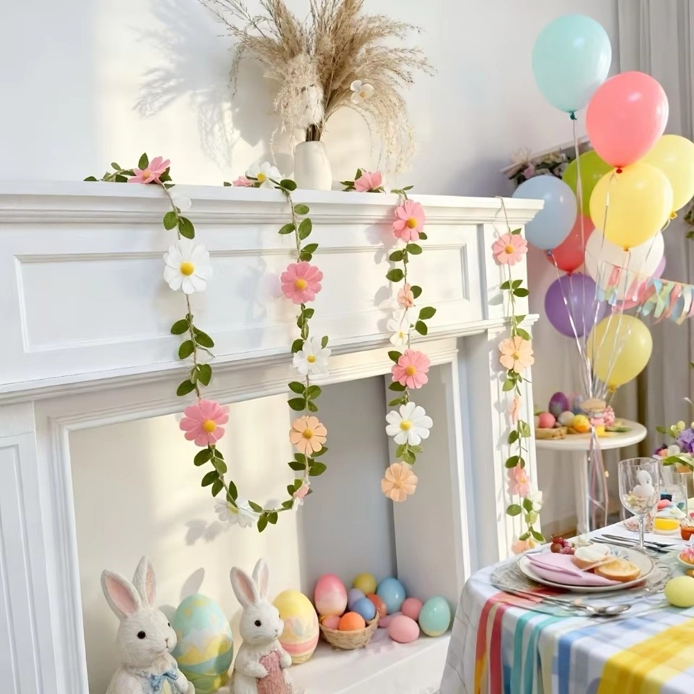 Baby Nursery Garland - แบนเนอร์ดอกเดซี่ผ้าสักหลาดขนาด 200 ซม. รูปทรงดอกเดซี่ ตกแต่งบ้านสไตล์โบโฮ พวงมาลัยดอกเดซี่