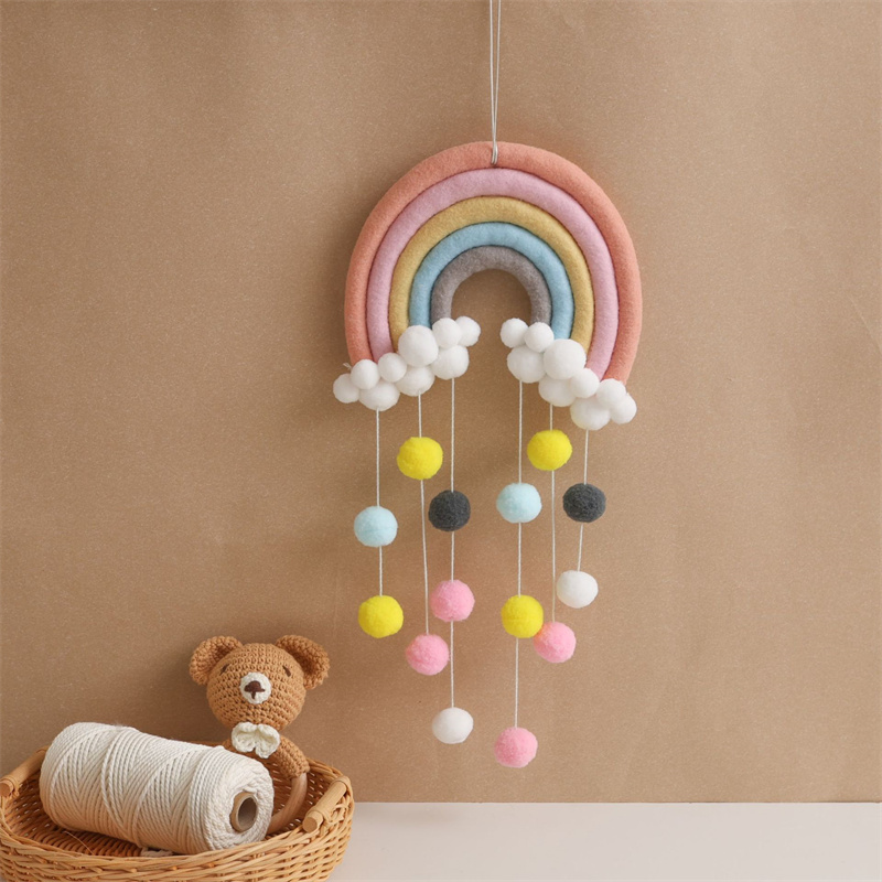 Baby Nursery Garland - พวงมาลัยลูกบอลขนสัตว์สีรุ้งสไตล์นอร์ดิก สำหรับตกแต่งผนัง ห้องเด็ก ของตกแต่งเต็นท์เด็ก ของประดับตกแต่งห้องเด็กอ่อน อุปกรณ์ประกอบฉากถ่ายภาพ