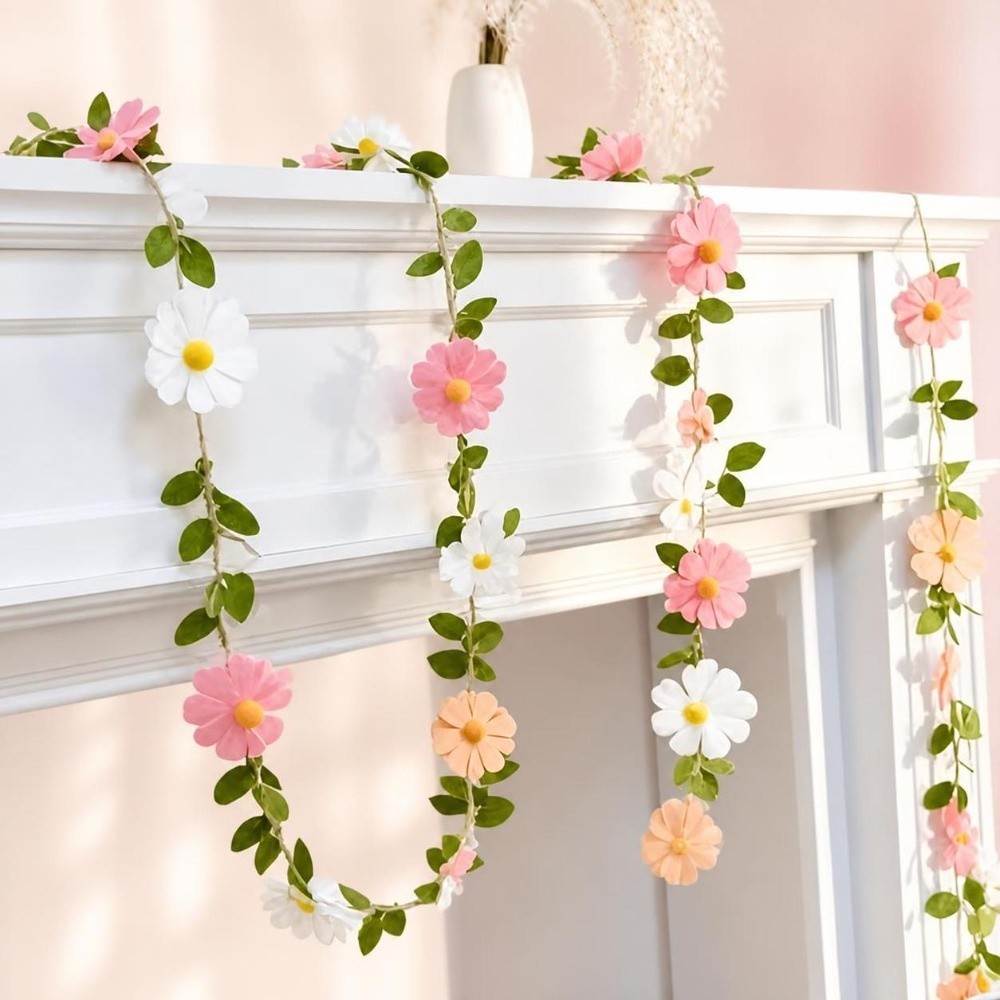 Baby Nursery Garland - แบนเนอร์ดอกเดซี่ผ้าสักหลาดขนาด 200 ซม. แบนเนอร์รูปดอกเดซี่สำหรับงานปาร์ตี้ ตกแต่งบ้านสไตล์โบโฮ แขวนตกแต่งผนัง