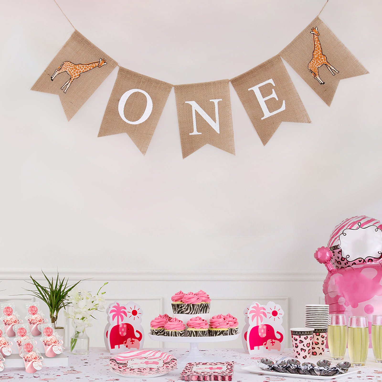Baby Nursery Garland - ป้ายผ้าลินินรูปยีราฟ พิมพ์ลายผ้ากระสอบ ตกแต่งแบบหางนกนางแอ่น สำหรับงานวันเกิด งานเลี้ยงฉลองทารก ของตกแต่งแขวนห้องเด็ก