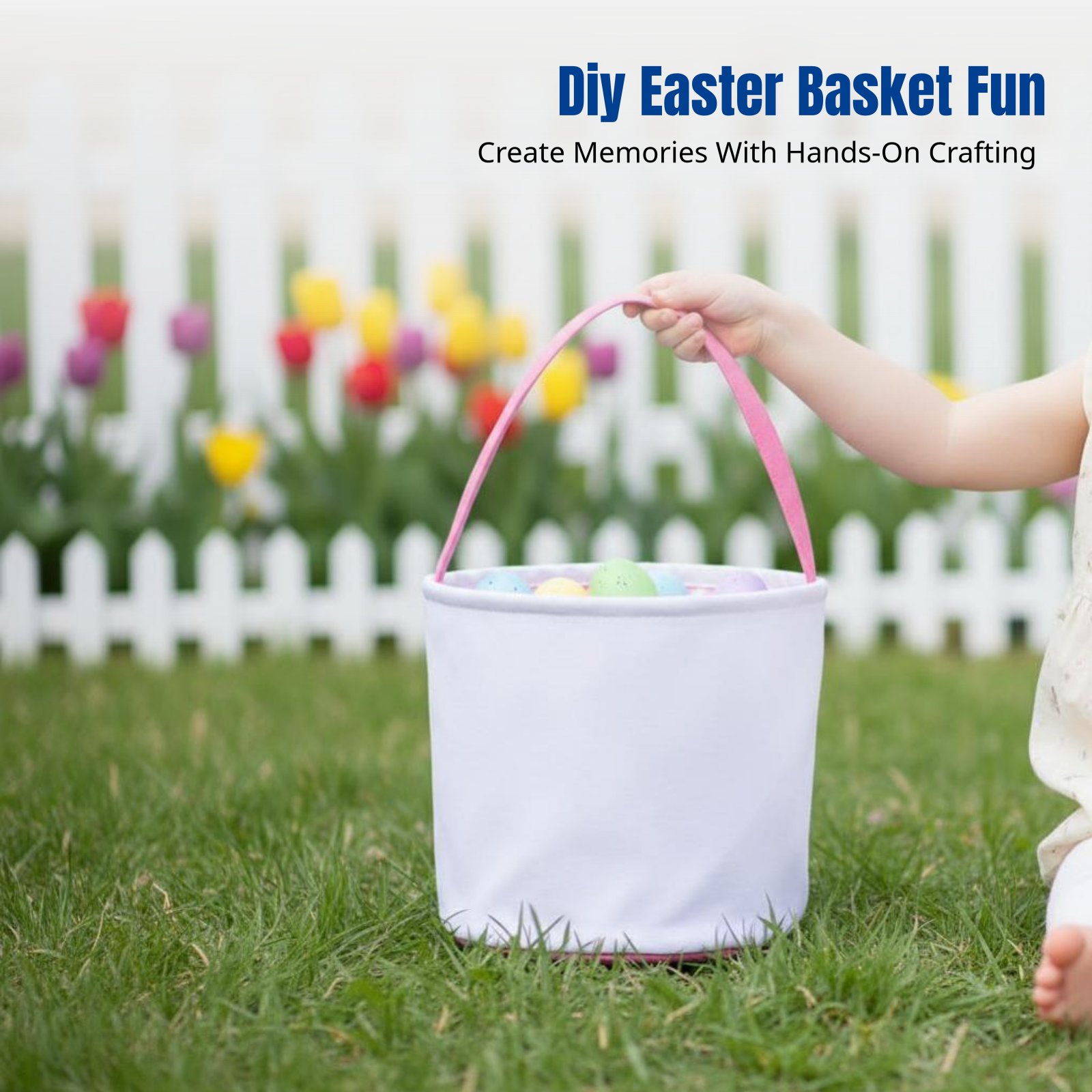 Storage Basket Fabric - ตะกร้าอีสเตอร์ผ้าแคนวาสพิมพ์ลายพร้อมหูกระต่าย ของตกแต่ง DIY ของขวัญ โพลีเอสเตอร์แข็งแรง ทนทาน