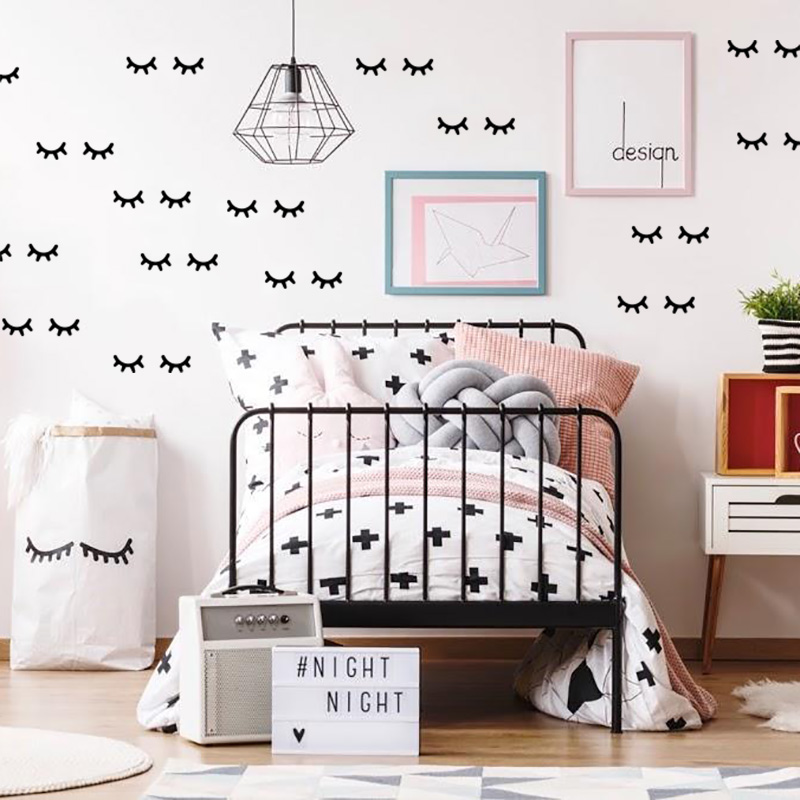 Baby Nursery Decor Ideas - เด็กตกแต่งห้อง Eyelash สติ๊กเกอร์ติดผนังเด็กน่ารักสติกเกอร์ Nordic สาวตกแต่งห้องนอน