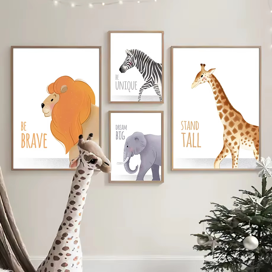 Baby Nursery Elephant - คําคมสร้างแรงบันดาลใจ Nursery Wall Art ภาพจิตรกรรมฝาผนังช้างยีราฟสิงโตแรดภาพวาดผ้าใบโปสเตอร์พิมพ์ภาพตกแต่งห้องเด็ก