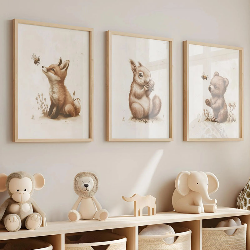 Baby Nursery Prints - หมี กระต่าย สุนัขจิ้งจอก กวางกระต่าย หนู โปสเตอร์สัตว์