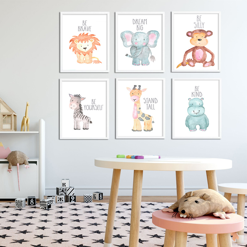 Baby Nursery Elephant - เด็กสัตว์สิงโตช้างยีราฟโปสเตอร์ผ้าใบ Nursery Wall Art พิมพ์ภาพวาด Nordic