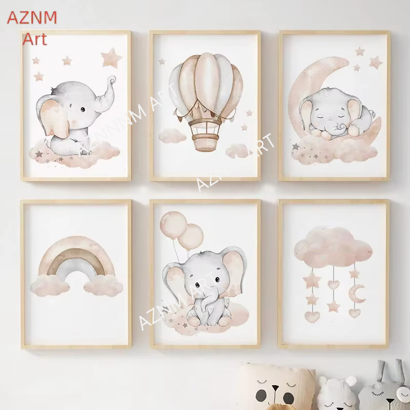 โปสเตอร์รูปช้าง บอลลูน สายรุ้ง - Baby Nursery Prints บทวิจารณ์และราคา