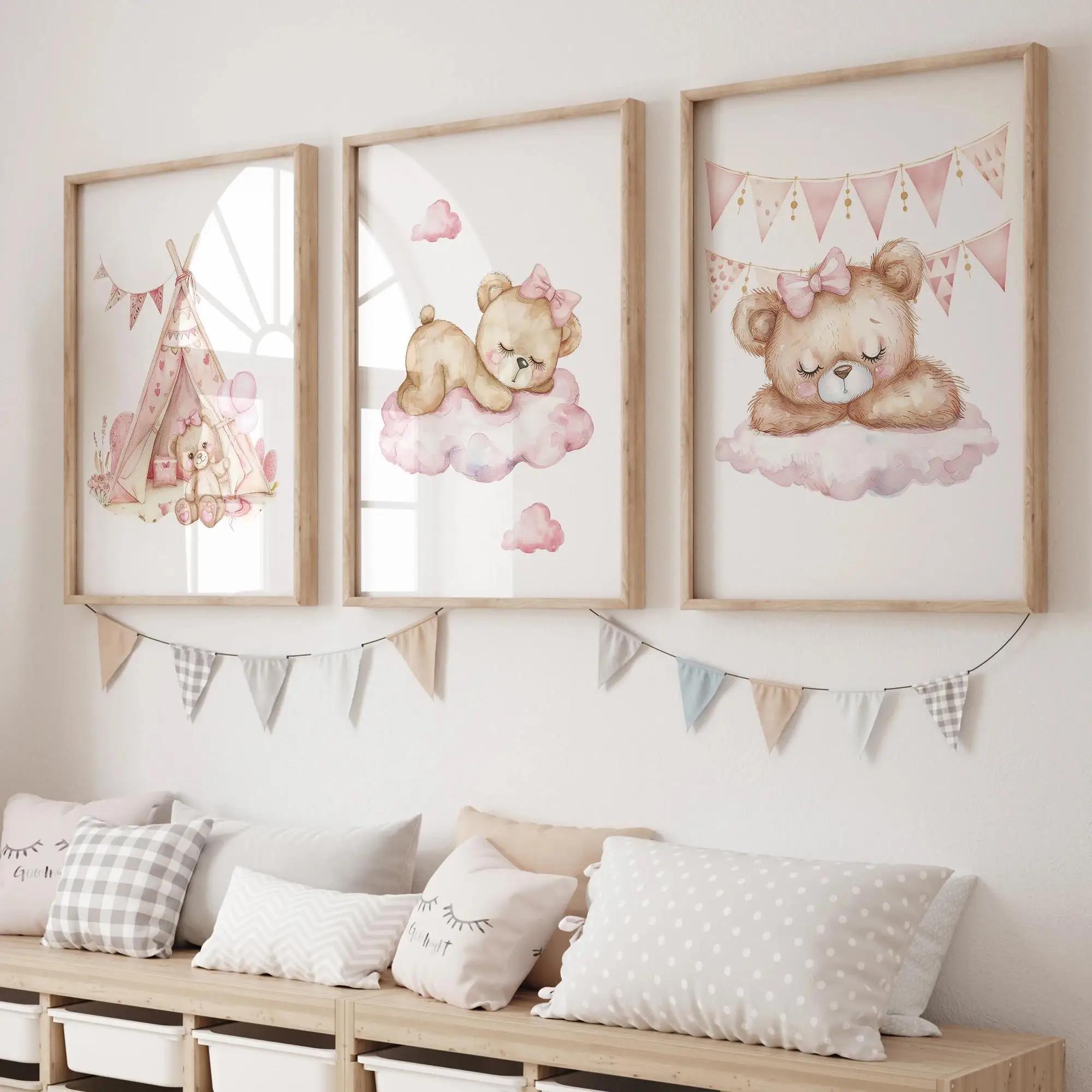 สีชมพู Dream Bear Carousel เต็ - Baby Nursery Prints บทวิจารณ์และราคา