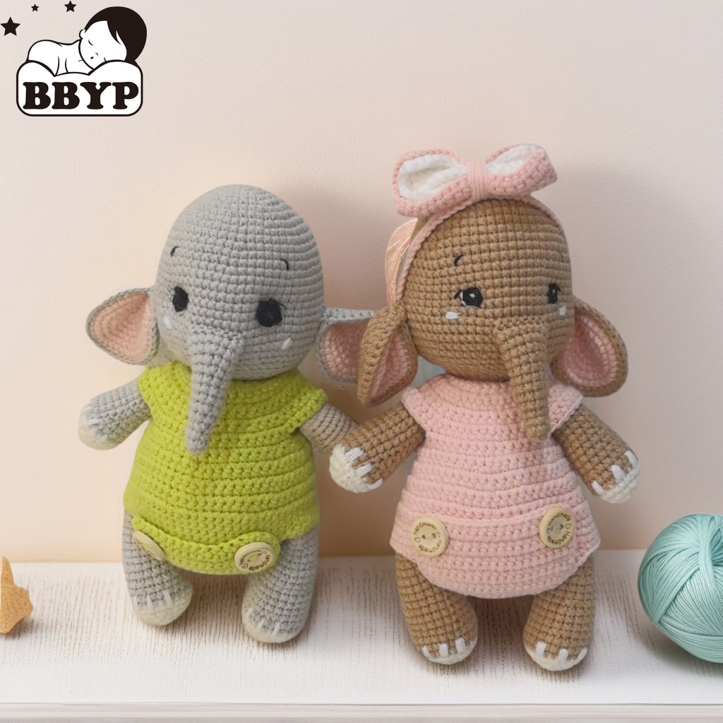 ของเล่นตุ๊กตาคู่ช้างโครเชต์แฮน - Baby Nursery Elephant บทวิจารณ์และราคา