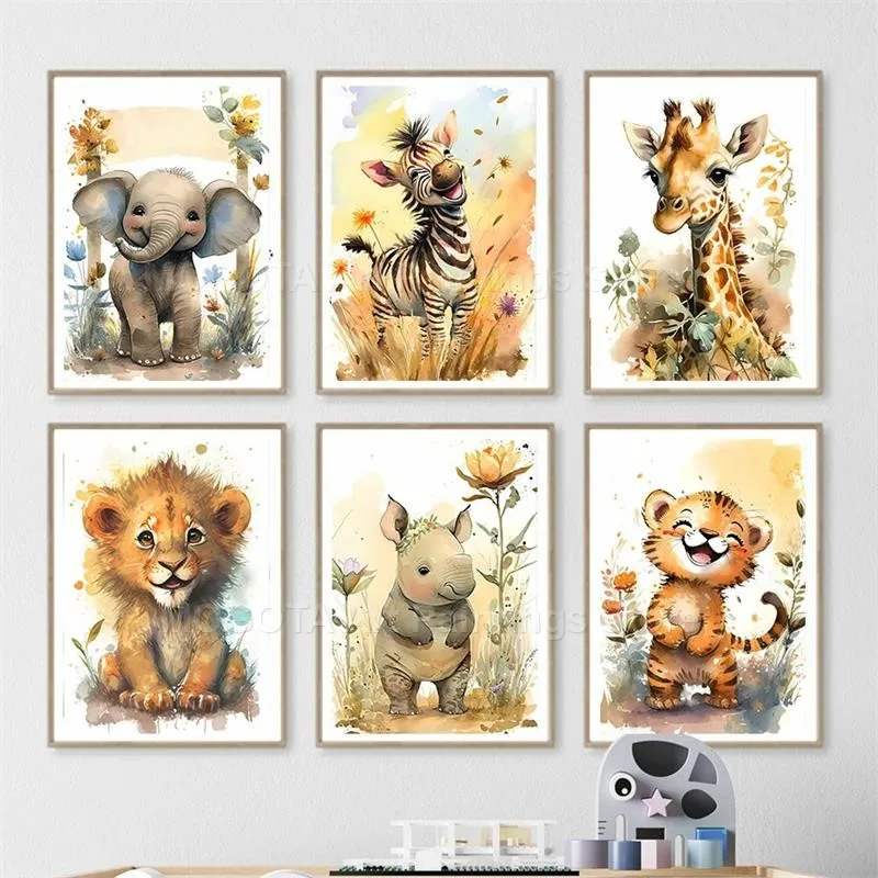สีน้ำสิงโตยีราฟเสือช้างม้าลายเ - Baby Nursery Elephant บทวิจารณ์และราคา
