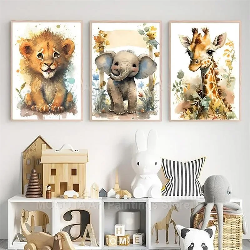 สีน้ำสิงโตยีราฟเสือช้างม้าลายเ - Baby Nursery Elephant บทวิจารณ์และราคา