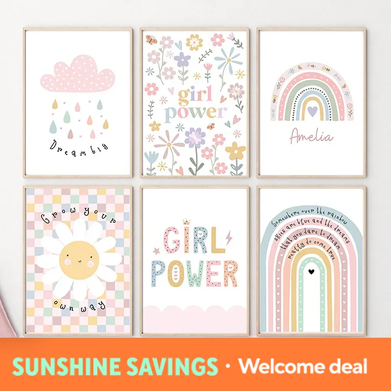 ดอกทานตะวัน สายรุ้ง เมฆ หัวใจ  - Baby Nursery Prints บทวิจารณ์และราคา