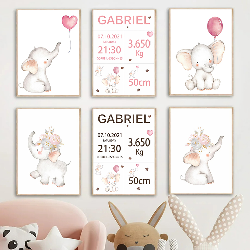 เด็กสีชมพูที่กําหนดเองชื่อวันท - Baby Nursery Elephant บทวิจารณ์และราคา